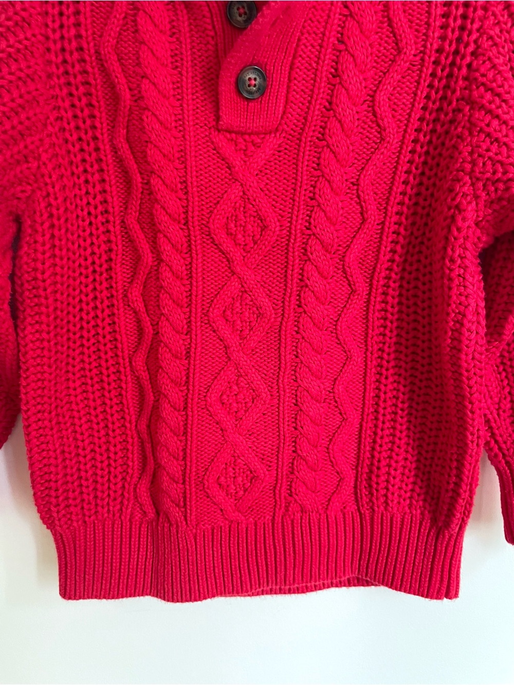 $11 💥Cable Knit Red Christmas Sweater, Henley Mock Neck, Sherpa Collar, Cotton - Picture 6 of 9